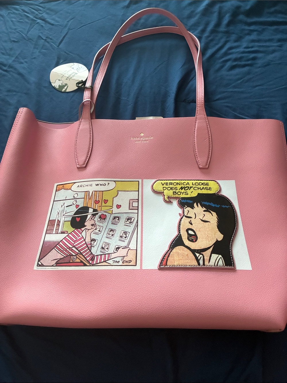 kate spade pink comic-panel leather tote kate spade collab